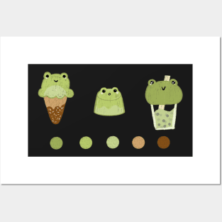 Kawaii frog themed sweets stickers Posters and Art